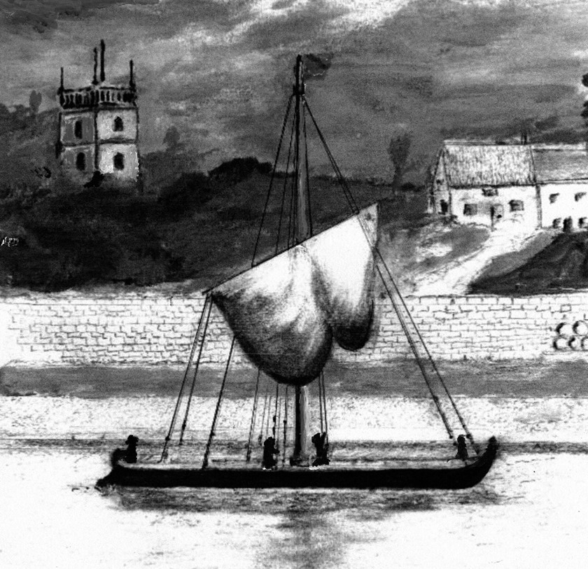 A trow illustrated at half-mast c.1880 - original drawing by Alan Davey 2025 A trow illustrated at half-mast c.1880 - original drawing by Alan Davey 2025