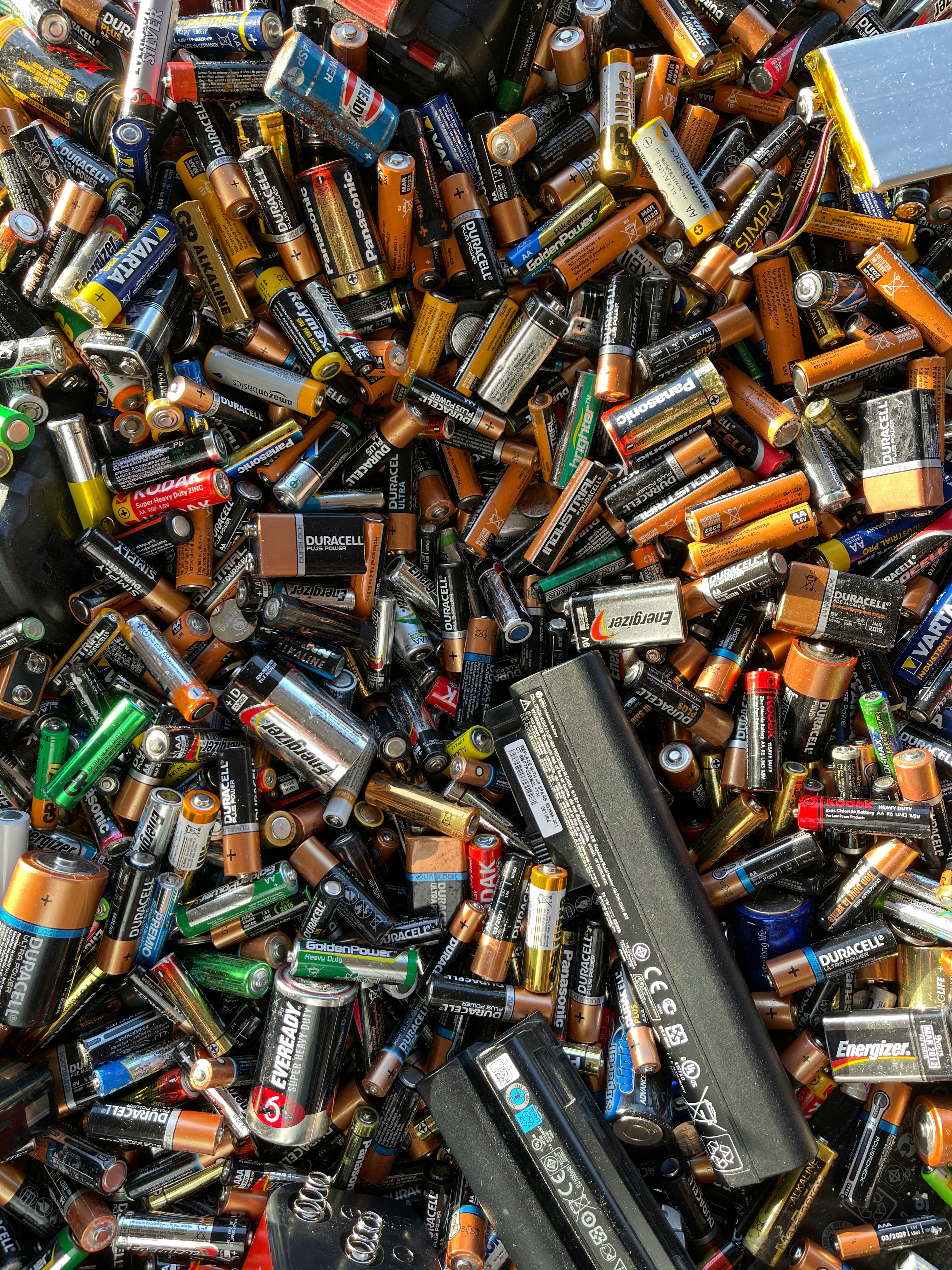 A lot of batteries shot from overhead.