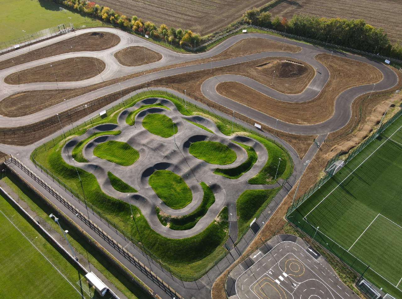 Overhead drone footage of the new Velo Cycle Park in Evesham