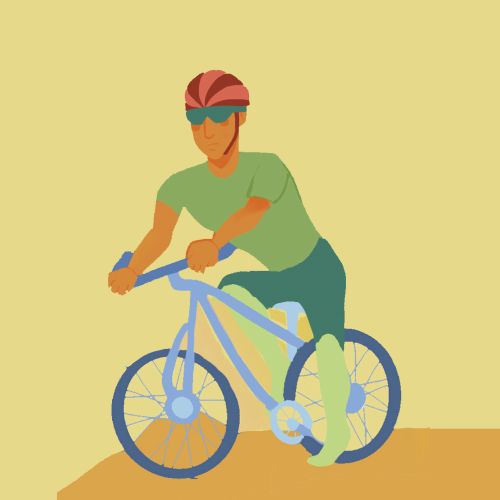 Illustrative artwork of athletic man cycling