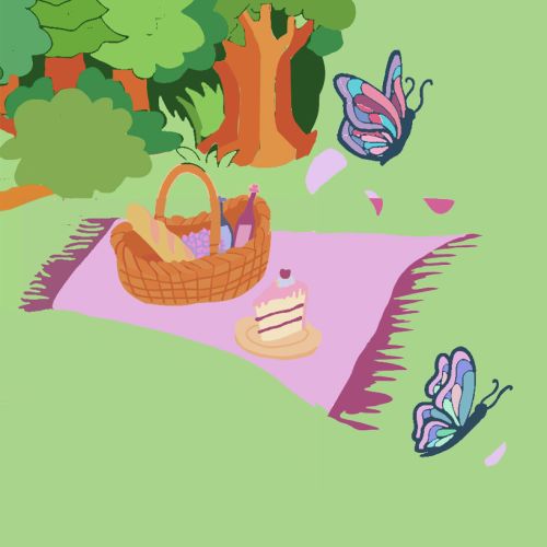 Illustrative artwork of picnic in a park