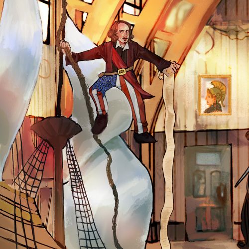 Illustration of Edward Winslow holding the paper