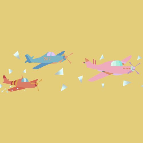 Illustrative artwork of three flying spitfire planes 