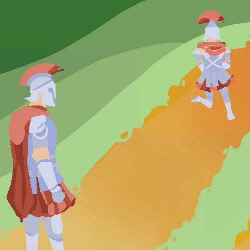 Illustrative artwork of two males dressed in battle re-enactment costumes